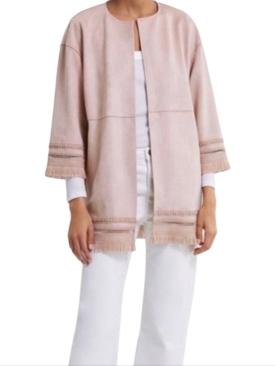 Zara Jackets & Blazers - Women's Zara Jacket Faux Suede Fringe 3/4 Sleeves Light Dusty Pink Rose Medium M
